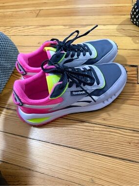 Reebok Gray Pink and Neon Yellow Athletic Sneakers